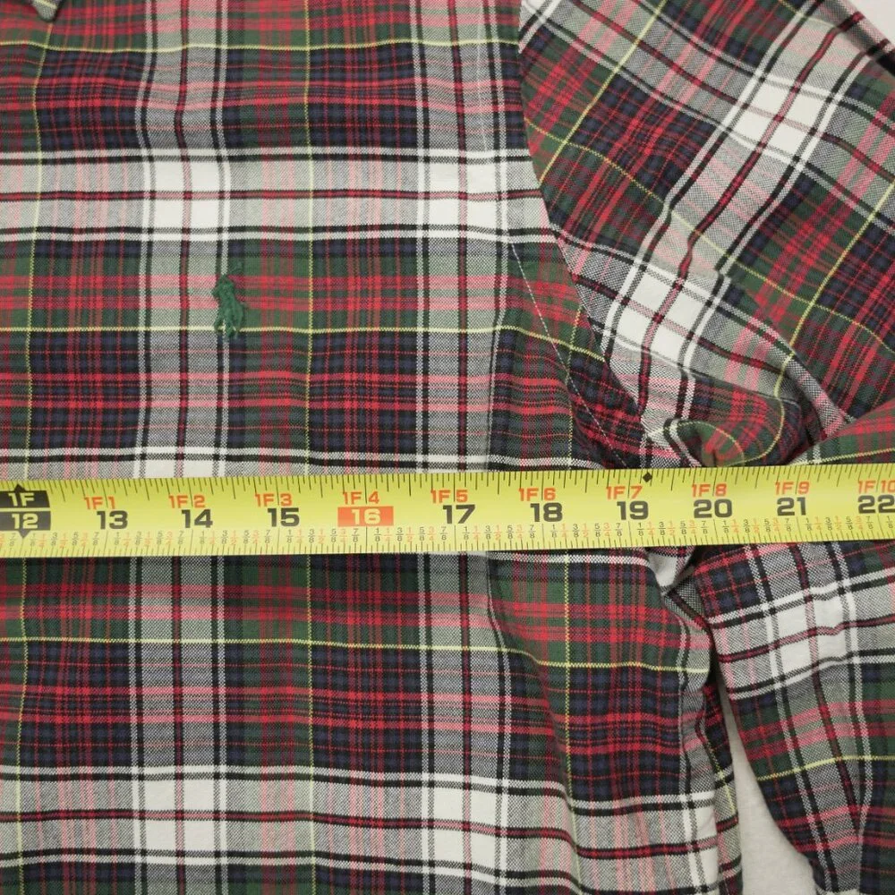 Polo Ralph Lauren Button Shirt‎ Medium Red Plaid Green Pony Long Sleeve Oxford